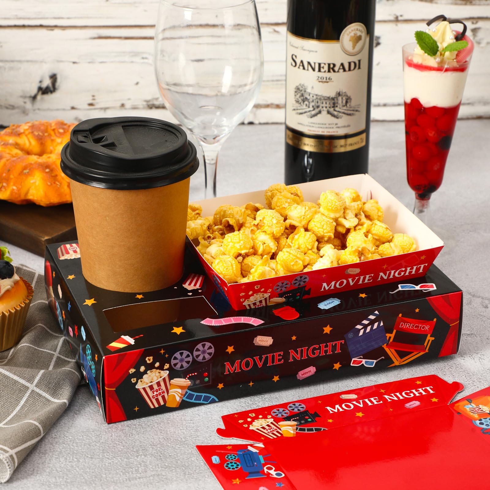 Jansun 36Pcs Movie Night Snack Trays Candy Popcorn French Fries Snack Trays Disposable Movie Boxes for Snacks Tray Outdoor Movie